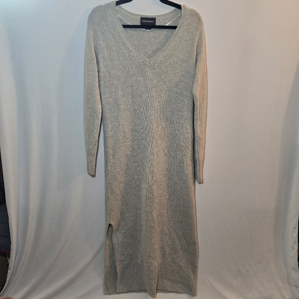 Something Navy Cashmere Silk Blend Grey Knit Sweater Midi Dress V Neck, sz S